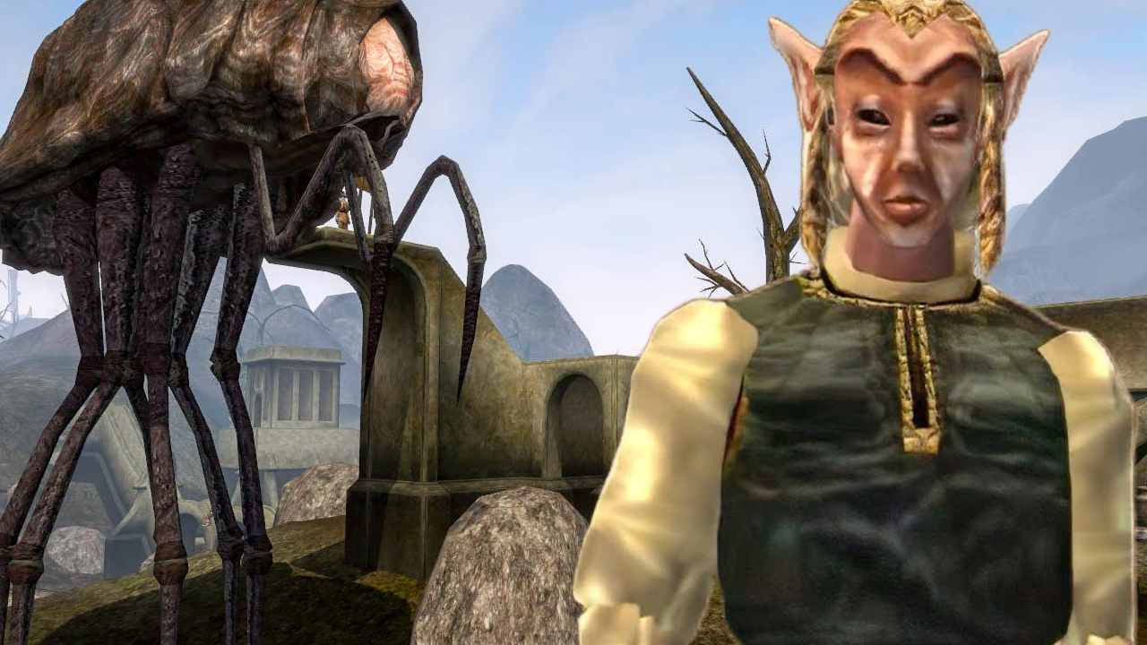 Edited image of Fargoth superimposed on a screenshot of a silt strider platform